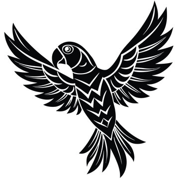 Folded wings parrot with tribal pattern design