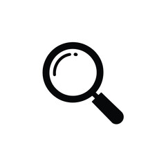 Simple Black Magnifying Glass Icon on White Background, Search, Investigation, and Clarity