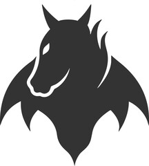 Fototapeta premium Horse Head Silhouette With Horns and Bat Wings With Transparent Background