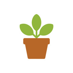 Simple of a Potted Plant with Green Leaves Against White Background