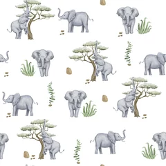 Seamless Elephant Pattern Set with African Wildlife and Nature Elements.