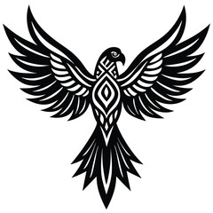 Fototapeta premium Folded wings parrot with tribal pattern design