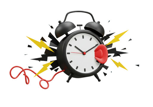 Exploding alarm clock 3d render isolated on transparent background