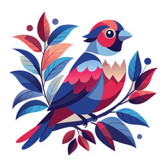 Stylized bird on branch with colorful leaves