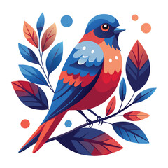 Geometric bird on branch with colorful leaves