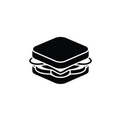 Solid Black Sandwich Illustration Square Bread, Filling, and Isometric View, Simple Food Icon