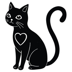Obraz premium Cute cartoon cat with heart shaped tail on white background