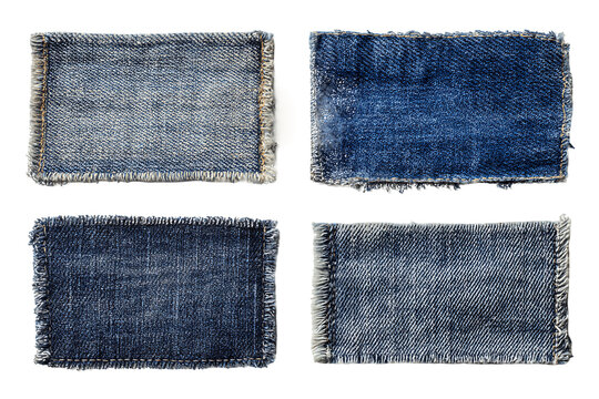 Four Denim Fabric Swatches with Varying Shades and Textures, PNG