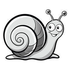 A cute, funny snail cartoon character with a spiral shell, perfect for nature-themed designs and illustrations