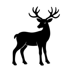 Silhouette of a standing deer with large antlers on a white background