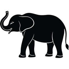 Obraz premium Silhouette of an elephant with trunk up on white background