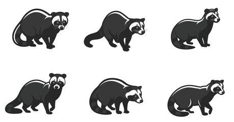  Badger icons set Silhouettes. vector. editable