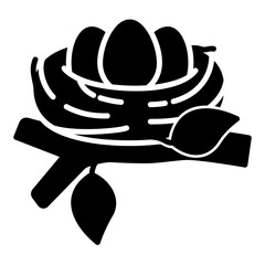 Icon of a bird's nest on a branch with some eggs