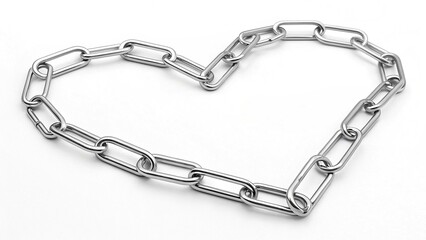 A shiny silver chain is arranged in the shape of a heart