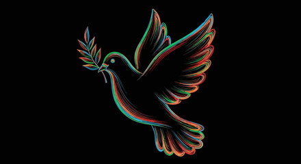 Colorful Dove with Olive Branch Symbolizing Peace and Hope