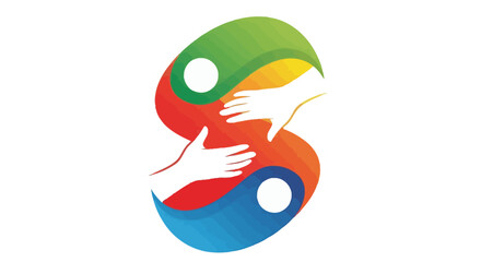 Colorful Yin Yang Symbol with Helping Hands Illustration