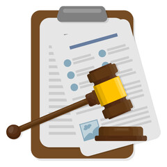 Documents with judge hammer justice concept auction legal, vector