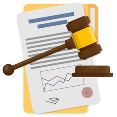 Documents judge hammer justice court legal concept graphic illustration vector