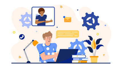 Man on video call receiving thumbs up is perfect for illustrating positive communication, successful virtual meetings, and remote collaboration concepts.