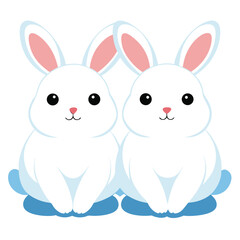 Two fluffy white rabbits sitting side by side