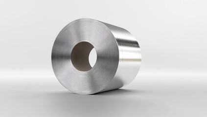 Rolled metal coil on white background