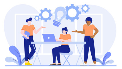 Three people collaborating at a table, ideal for teamwork concepts in business presentations, educational materials, or teambuilding articles.