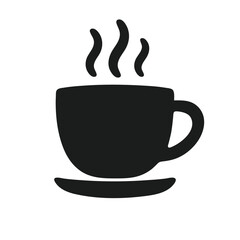 Minimalist steaming coffee cup icon — flat black silhouette for UI and branding