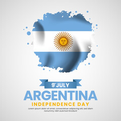 Argentina Grunge brush painted flag style for independence day square banner background
