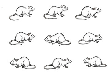 A set of Rat silhouette black color in different sitting and standing style, side pose and playing. Vector	