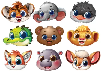 Gordijnen Cute Animal Faces Collection © GraphicsRF