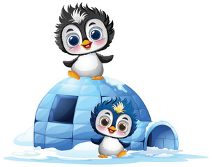 Playful Penguins on an Icy Igloo