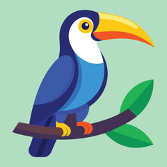 Fototapeta premium Vibrant blue toucan perched on branch illustration