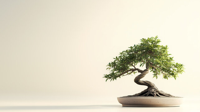a rugged bonsai of tamarind tree (tamarindus indica) with cartwheel segment and finely feathered foliage and a slightly twisted trunk