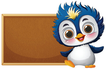 Cute Penguin with Blank Chalkboard