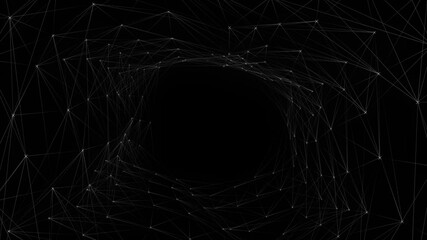 Abstract plexus network tunnel animation, white lines and dots on black, technology background - Powered by Adobe