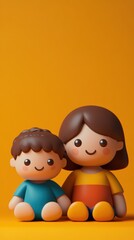 Fototapeta premium 3D Plastic Toy Family: Cheerful Trio in Colorful Tees & Bowlcuts | Minimalist Instagram PFP