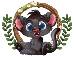 Gordijnen Cute Cartoon Animal in Nature © GraphicsRF