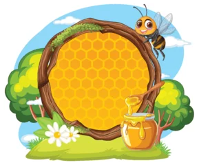 Gordijnen Bee and Honeycomb in Nature Scene © GraphicsRF