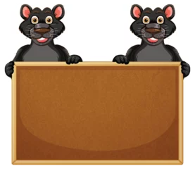 Gordijnen Two Cartoon Rats Holding a Sign © GraphicsRF