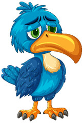 Sad Blue Hornbill Cartoon Illustration
