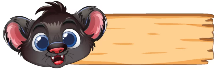 Gordijnen Cute Cartoon Animal with Wooden Sign © GraphicsRF