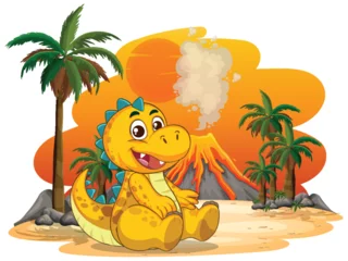 Gordijnen Cheerful Dinosaur in Prehistoric Jungle Scene © GraphicsRF
