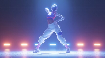 Futuristic Dancer Performing in Neon Lights and Vibrant Atmosphere