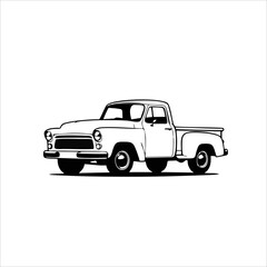Obraz premium Classic Truck Logo, Old-school Pickup Truck Emblem, Vintage Style, Black and White Logo