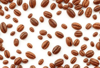 Seamless vector pattern of realistically rendered coffee beans on a white background, coffee beans,  coffee shop