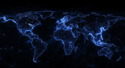 A digital globe with light connections between different parts of the world
