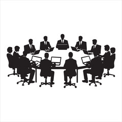 Silhouette of person Busineess meeting  ,  vector black color  , solide white colour background 