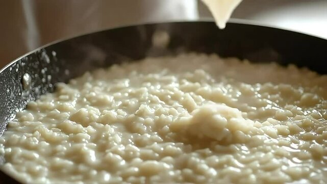Cooking creamy risotto dish