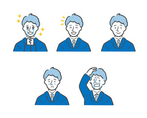 Fototapeta premium さまざまな表情をしたビジネスマンのシンプルイラストセット