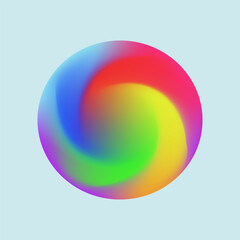On a blue background, a colored circle with a swirl of color shades in a circle. Vector illustration.
